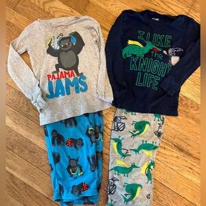 Carters Pajamas Bundle 4T Fleece Pants Long Sleeve Tops Dragons&Knights Gorillas